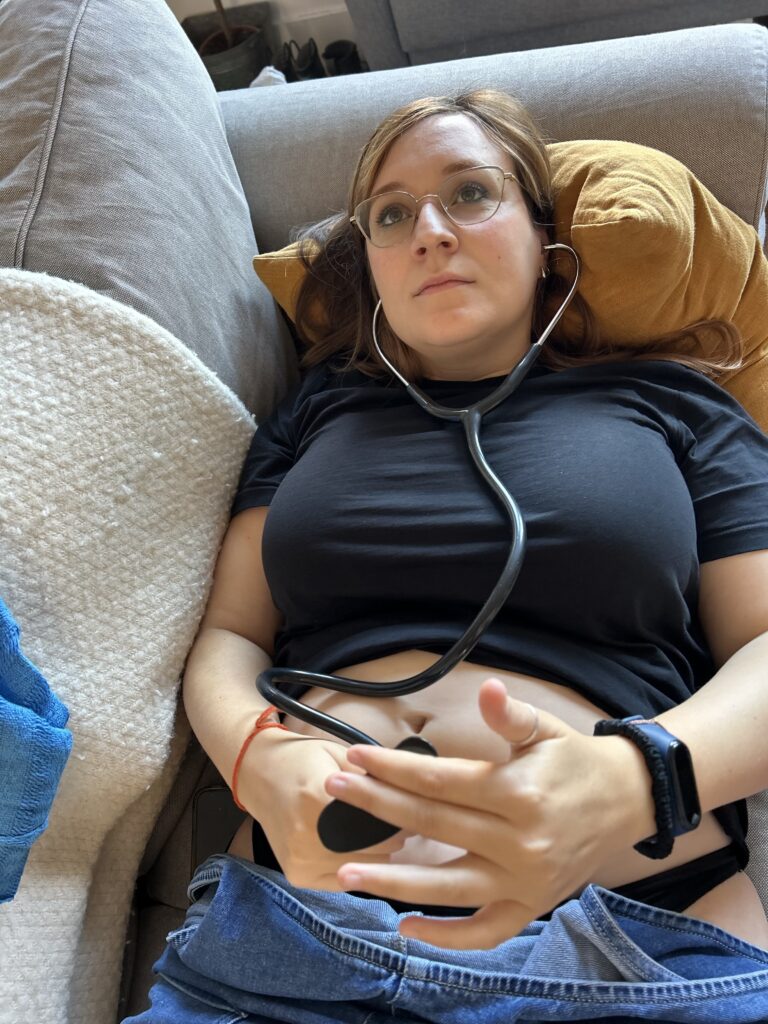 Private midwife providing unhurried antenatal care with fetal heart monitoring in client's home Sussex